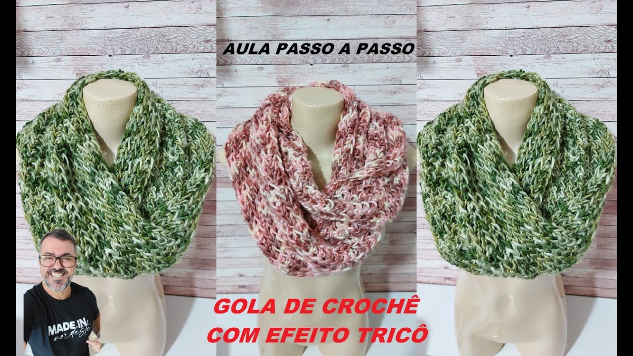 Gola de Crochê com Efeito de Tricô -Passo a Passo Prof Neddy Ghusmam