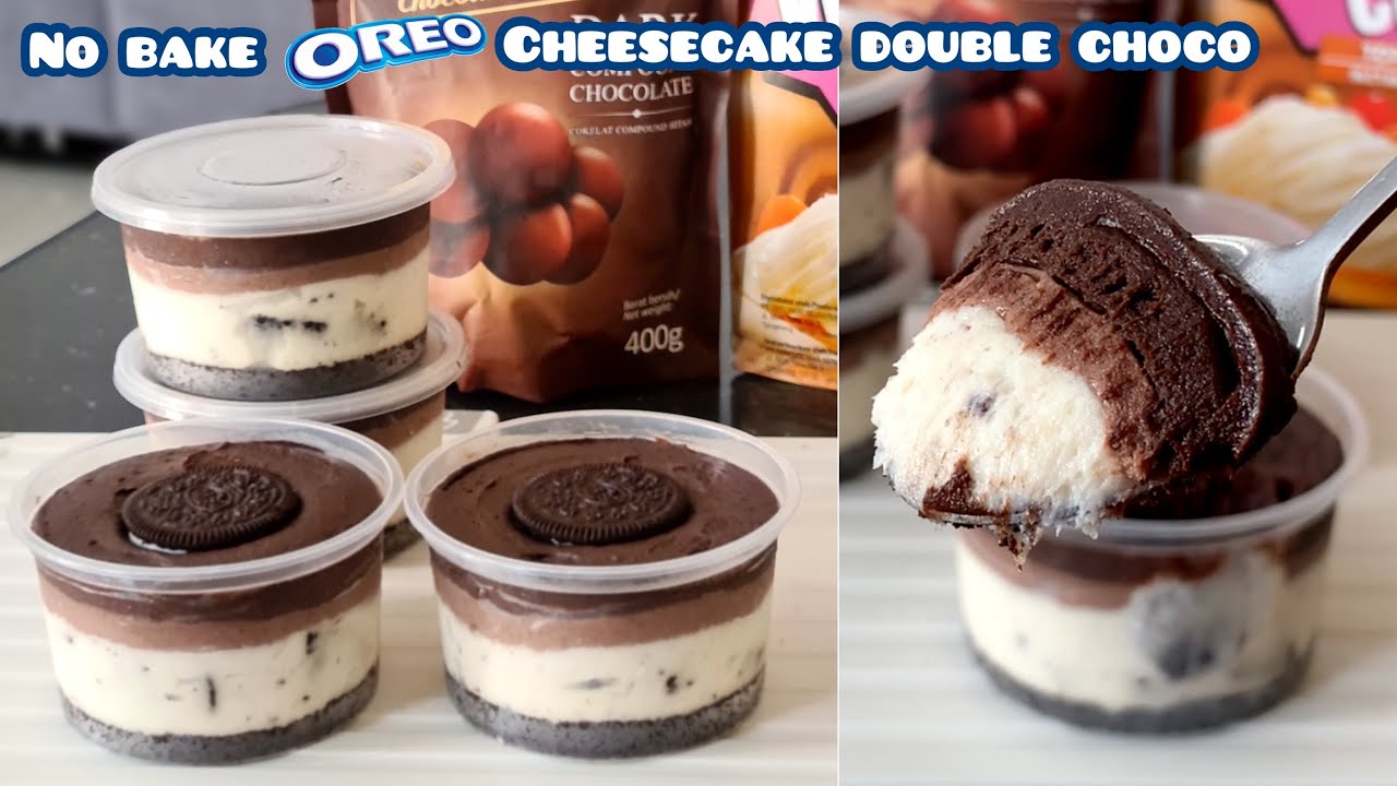 Tanpa oven, No Bake Double Choco Oreo Cheesecake dessert cup