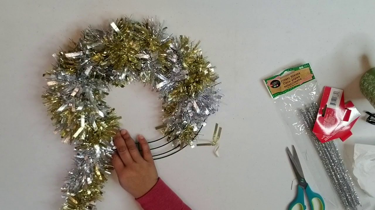 Dollar Tree DIY Silver and Gold Tinsel Garland Wreath🎄