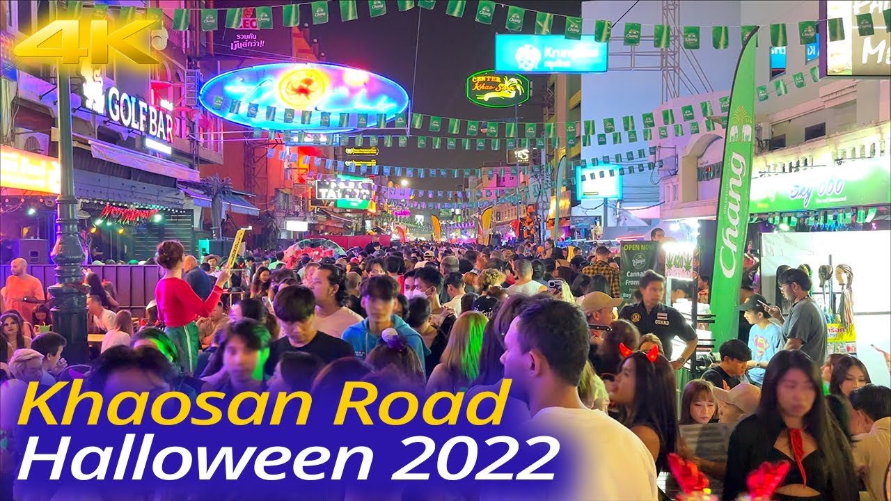 4K HDR 🇹🇭Khaosan Road Halloween - Thailand Bangkok Nightlife / ฮาโลวีน ถนนข้าวสาร