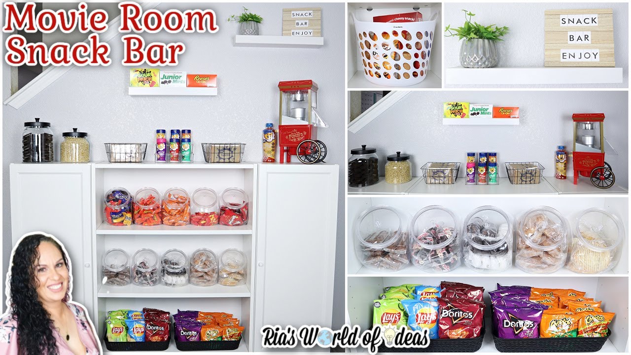 MOVIE ROOM SNACK BAR / SNACK ORGANIZATION / DOLLAR TREE ORGANIZATION / BACK TO SCHOOL ORGANIZATION