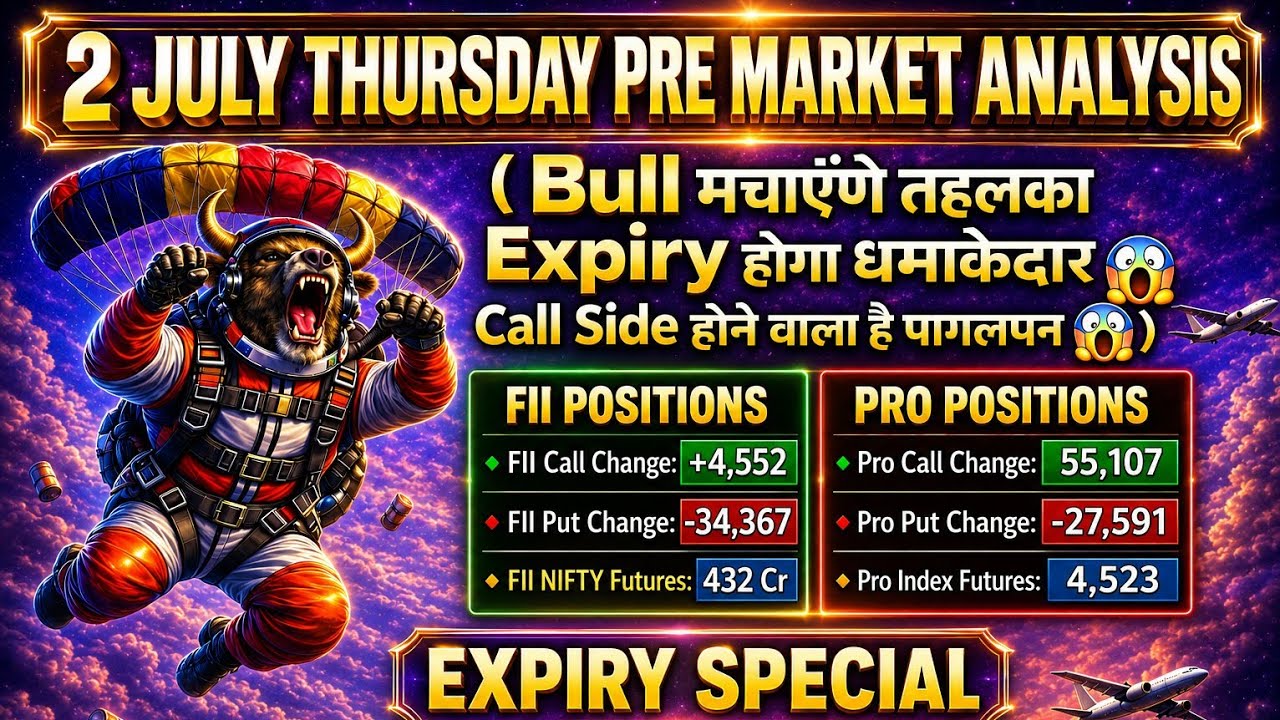 Pre Market Analysis & Report | Nifty, Bank Nifty, Sensex Analysis | FII DII & F&O Data | 2 July