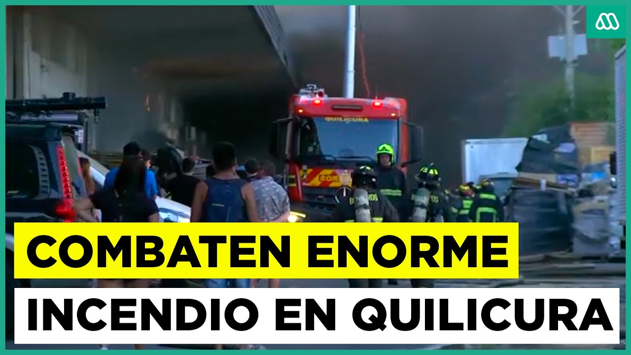 Combaten gran incendio en Quilicura que afecta a fábrica y bodegas: se generó enorme columna de humo