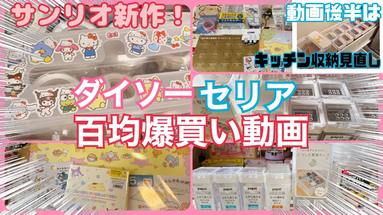 【SANRIO💖】ダイソーとセリアで百均サンリオ新作グッズ、キッチン収納グッズ爆買いしてきた！収納見直しする💖後半はvlog風🥰【調味料入れやジッパーバッグの収納】