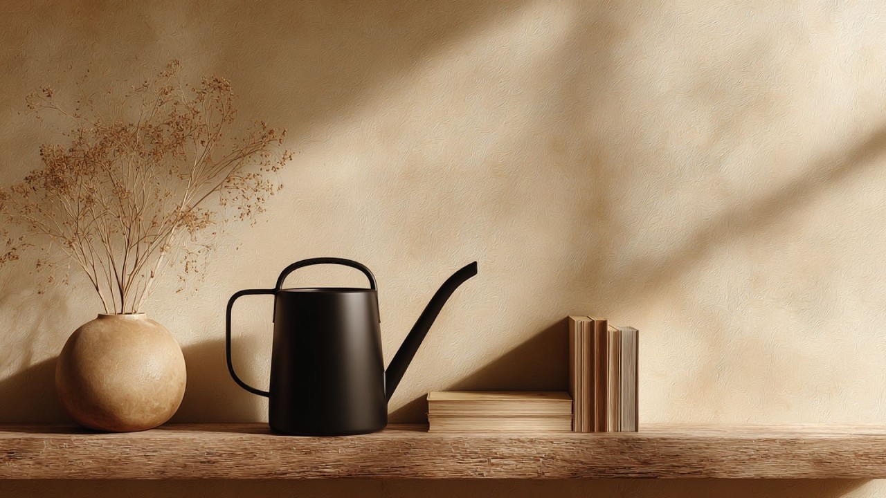 Sunlit Still Life with Watering Can Minimalist Neutral Frame TV Art Screensaver Warm Interior Decor