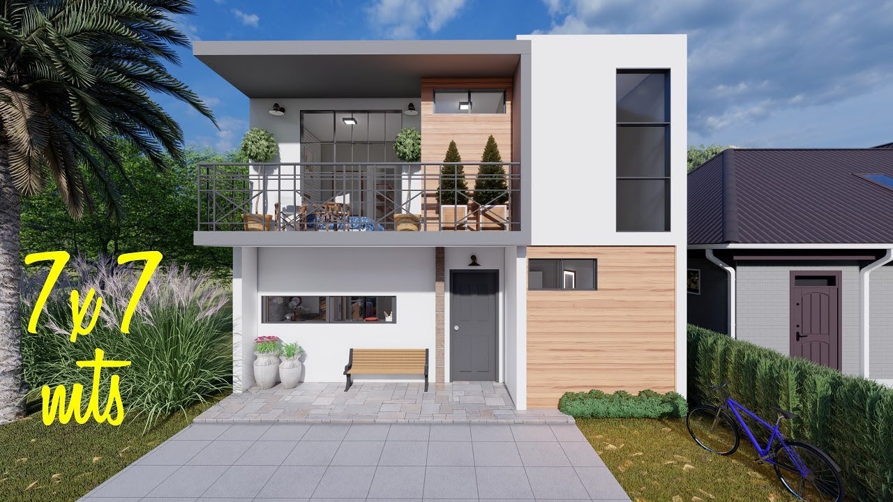 Plano de casa de 7x7 metros con 3 dormitorios