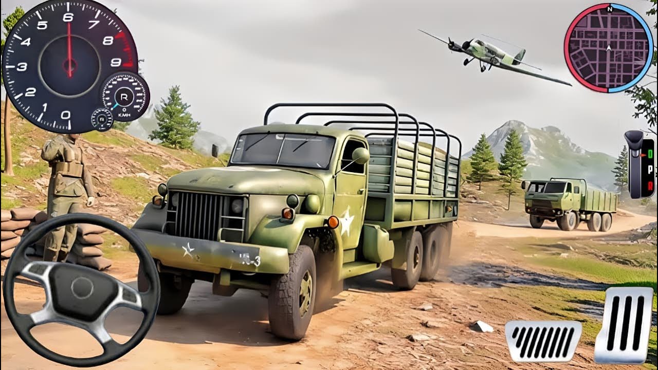 Армейские грузовые игры с вождением грузовиков — US Offroad Army Truck Driving 3D 2025 — геймплей...