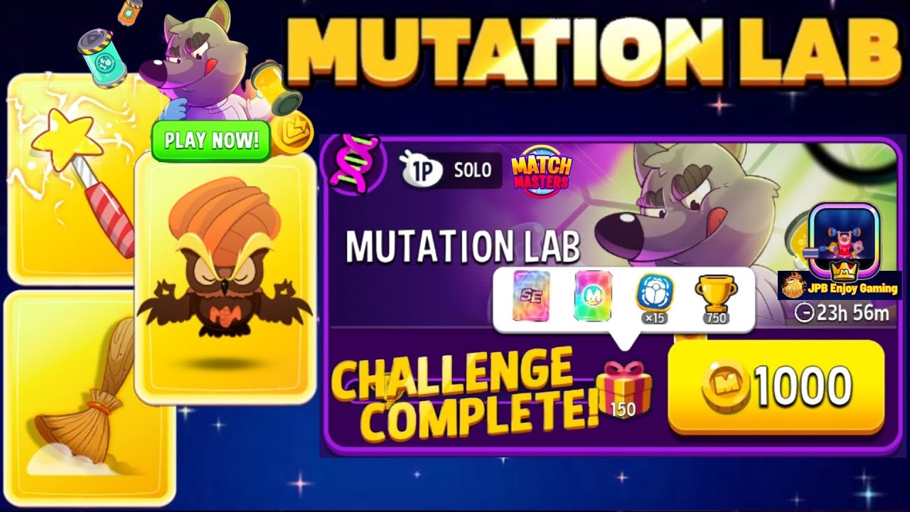 Play 3 Gold Booster/ Mutation Lab Super Sized Solo Challenge/ 150 DNA 🧬/ 2400 Score/Match Masters
