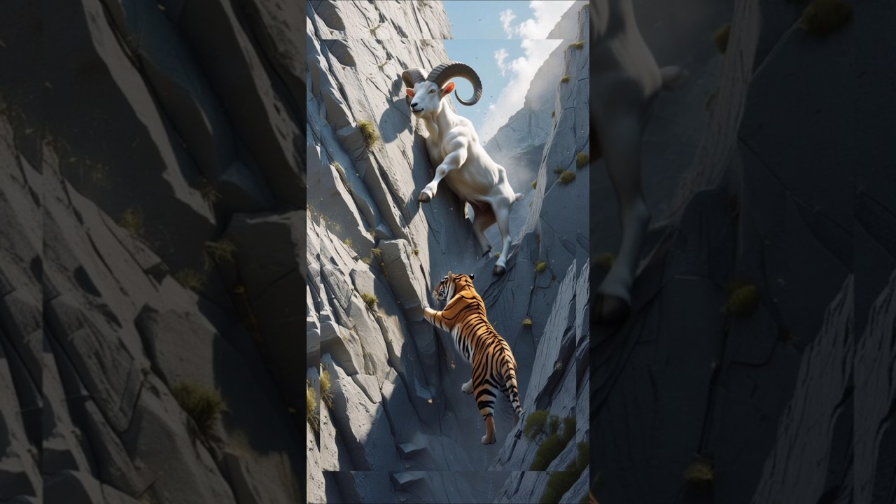 Tiger Falls While Chasing Goat on Steep Mountain Cliff! 🐐 🐅 | #wildlifedrama