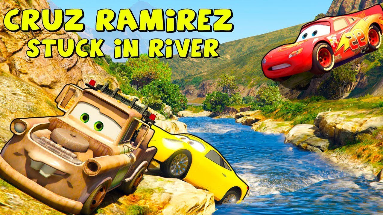 CRUZ RAMIREZ Stuck In The River! Tow Mater & LIGHTNING MCQUEEN Save Cruz