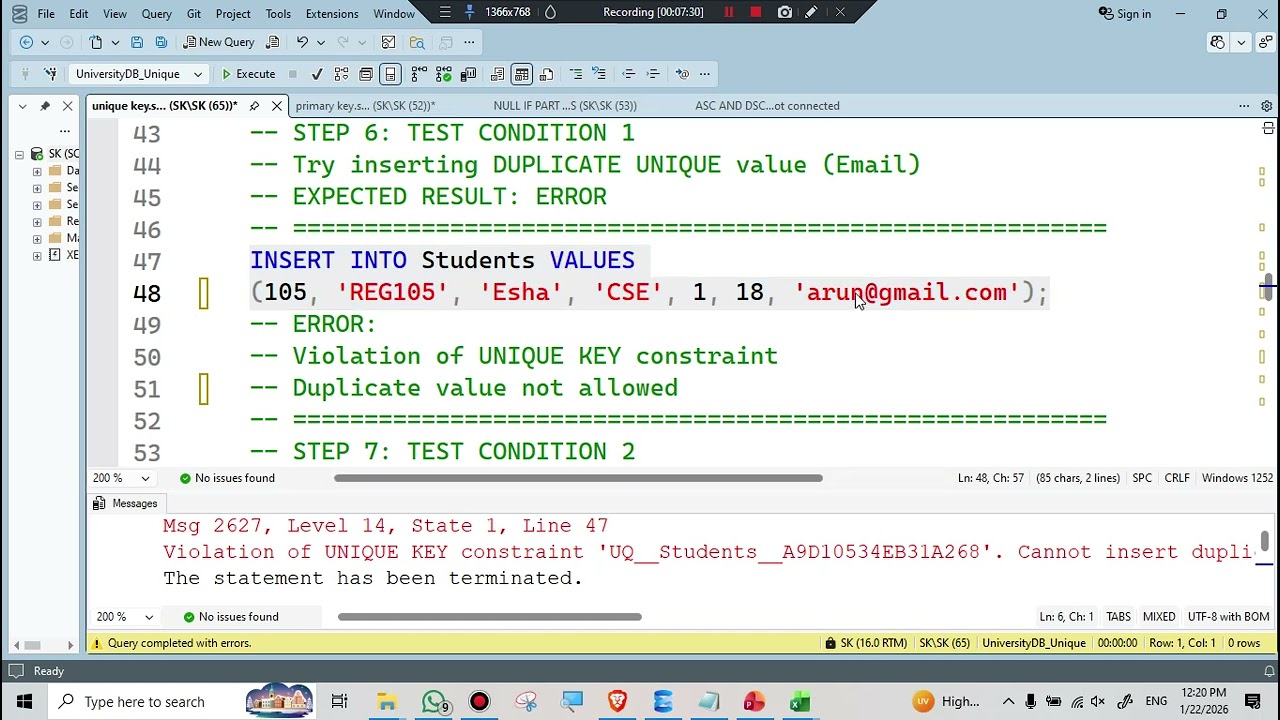Объяснение принципа работы уникального ключа в SQL Server | Обеспечение уникальности значений в S...