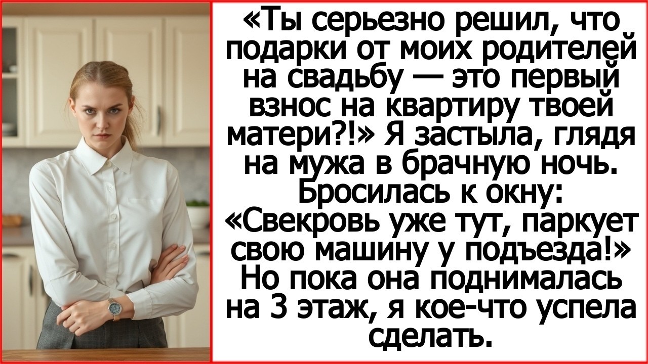 Ты серьезно решил, что подарки от моих родителей на свадьбу это первый взнос на квартиру твоей маме.