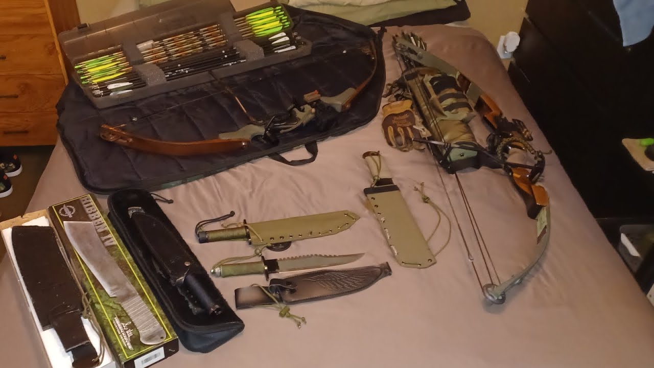 Labor Day Rambo Collection As of Sept 2025 Compound Bows/Arrows, Rambo 2 Knifes & 4 Machetes