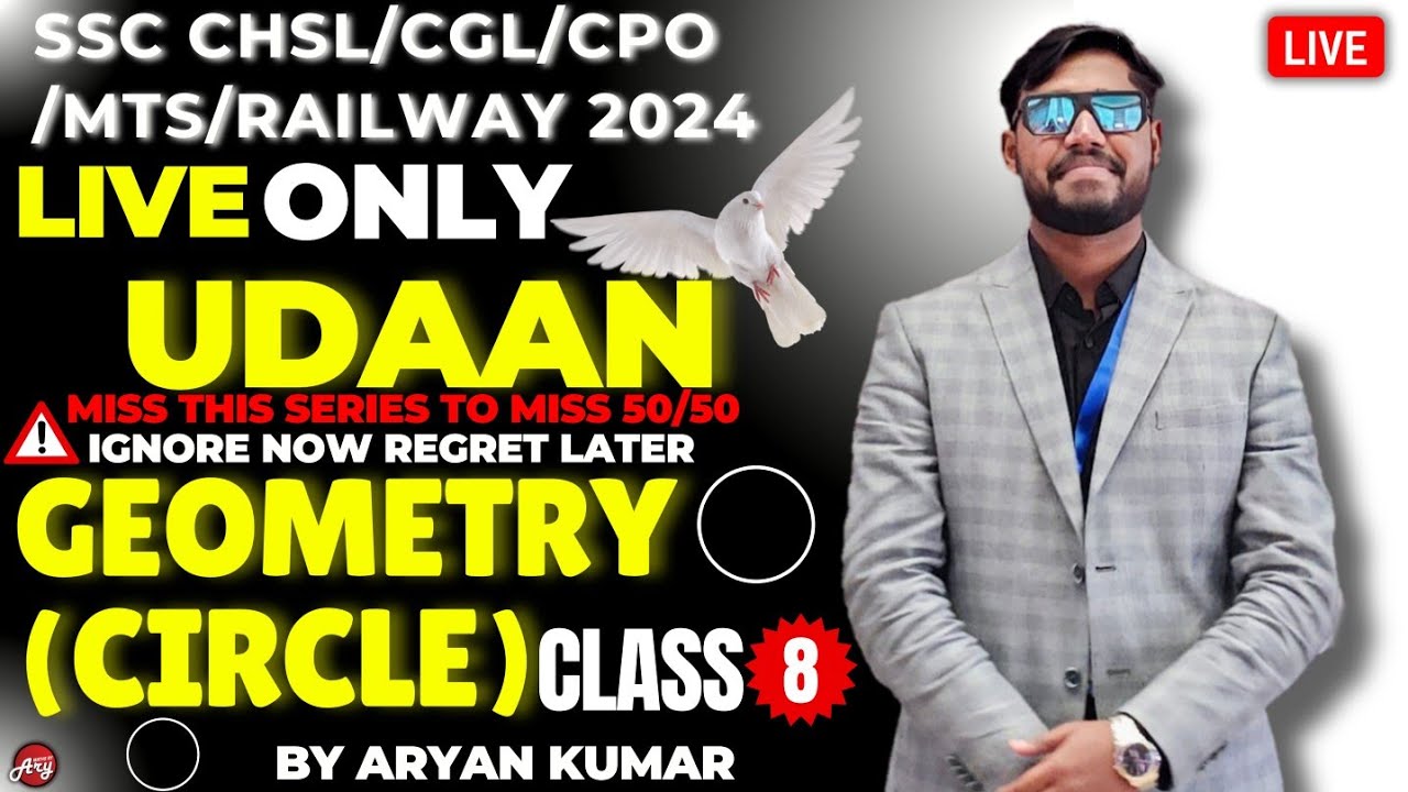Maths UDAAN🕊️Class8- GEOMETRY🔥Circle⭕️by Aryan Kumar for ALL SSC EXAMS 2024✅️ #cgl #chsl #cpo #ssc