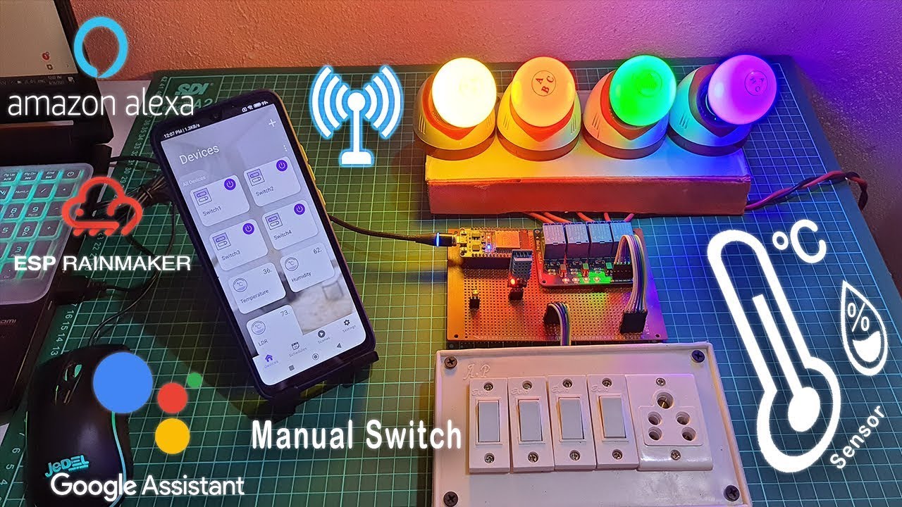 ESP32 Home Automation using ESP RainMaker || Google Assistant, Alexa, & Manual Switches