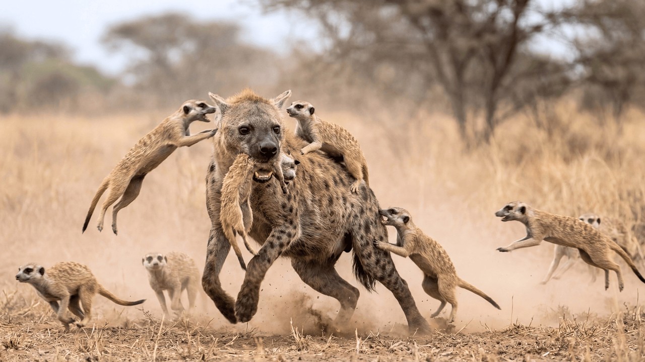 The Hyena Expected Panic, But the Meerkats Answered with Teeth and Fury