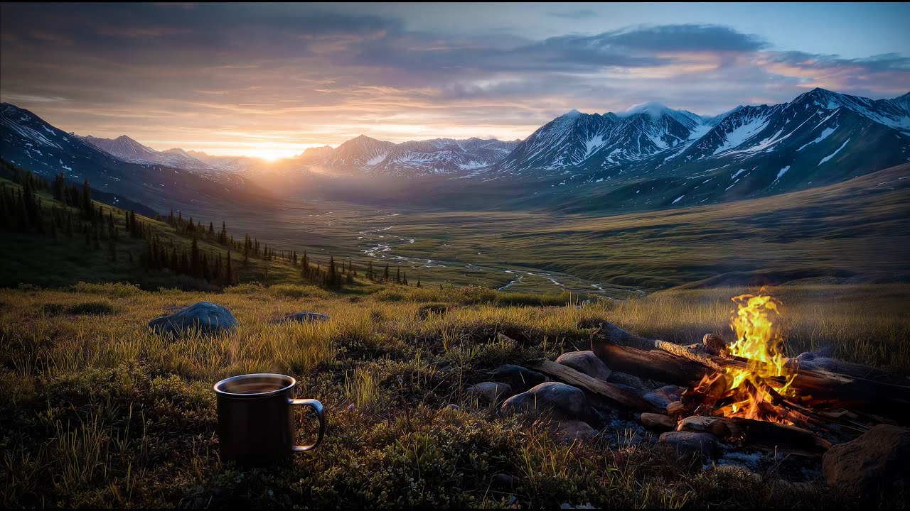 Day 68: Let the Light Fall 🔥❄️ | Winter Campfire & Mountain Sunrise Ambience