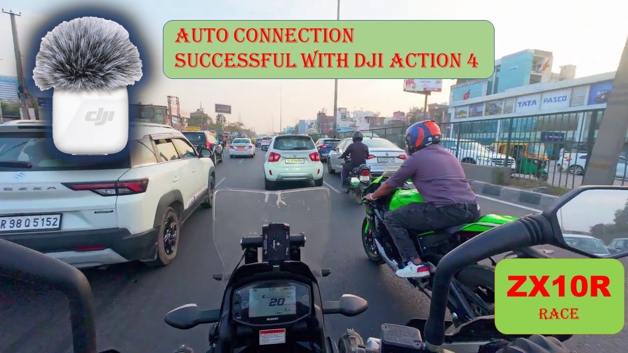DJI Mic Mini Auto Connects to DJI Action 4: Successful MotoVlog Test + Race with Kawasaki ZX10R!