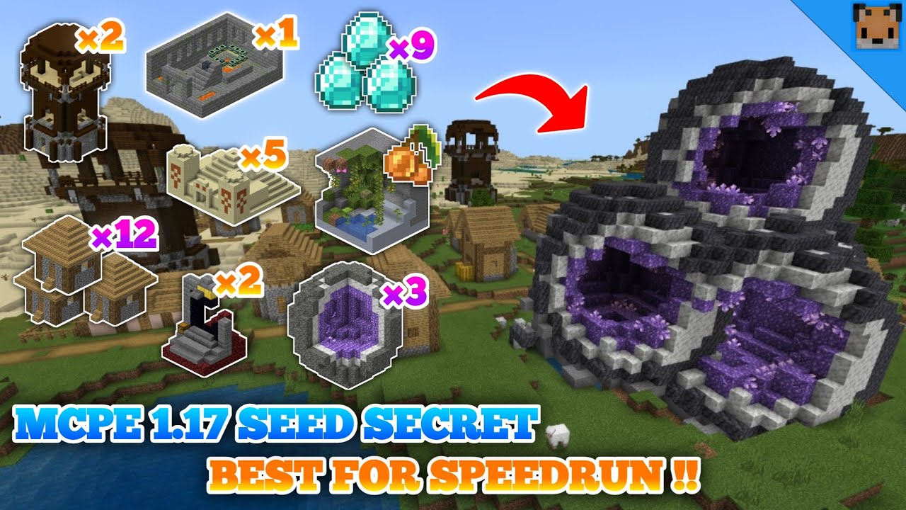 Minecraft pe 1.17 seed secret speedrun - seed city village & pillage, &times;3 amethyst geode & lush cave