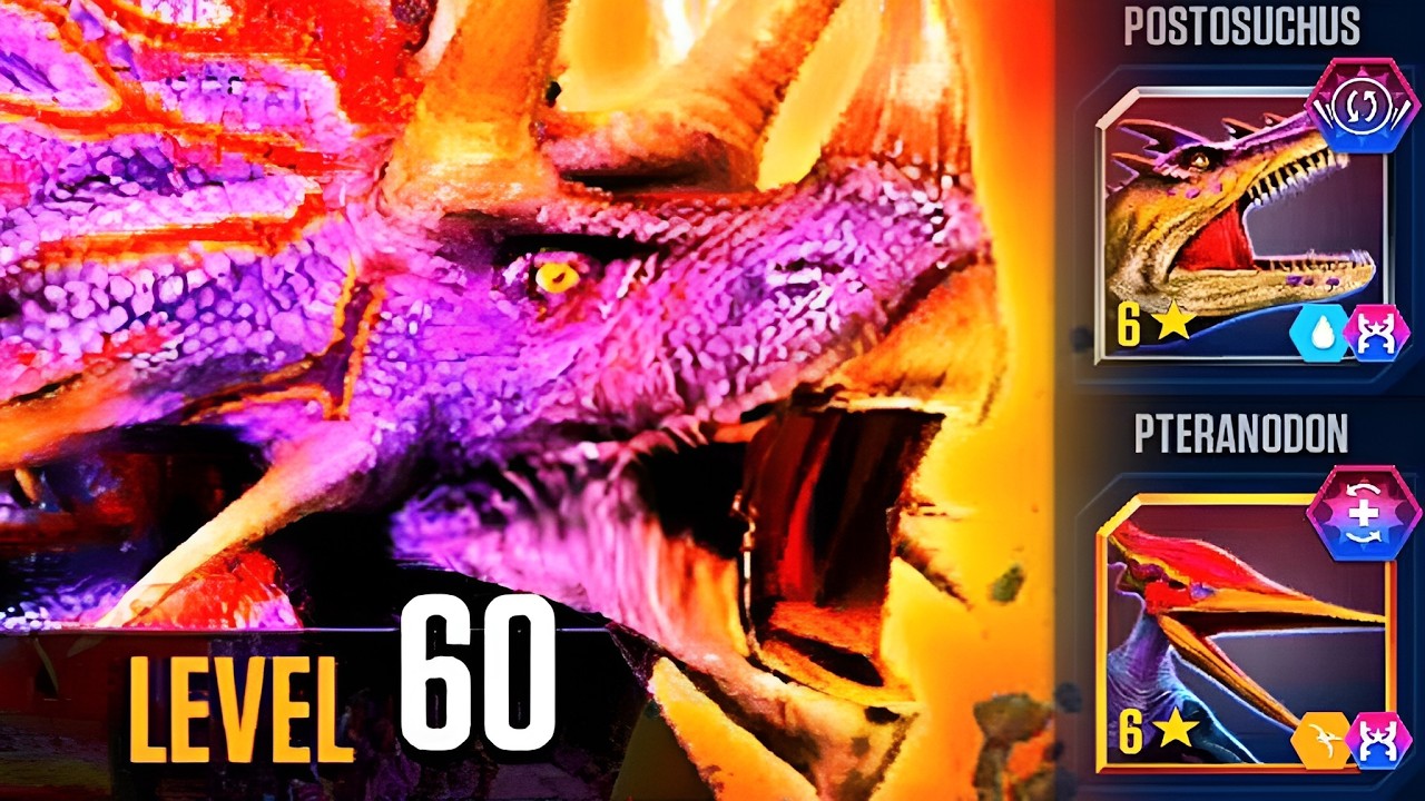 POSTOSUCHUS WITH PTERANODON AND BATTLE OF JUGGERNAUT 32 MAX LEVEL 60 | JURASSIC WORLD THE GAME