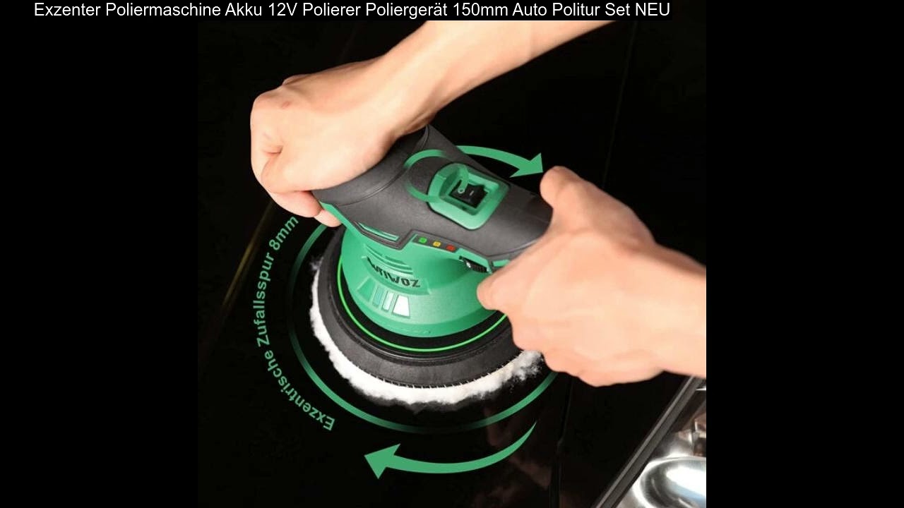 Exzenter Poliermaschine Akku 12V Polierer Polierger&auml;t 150mm Auto Politur Set NEUvideo