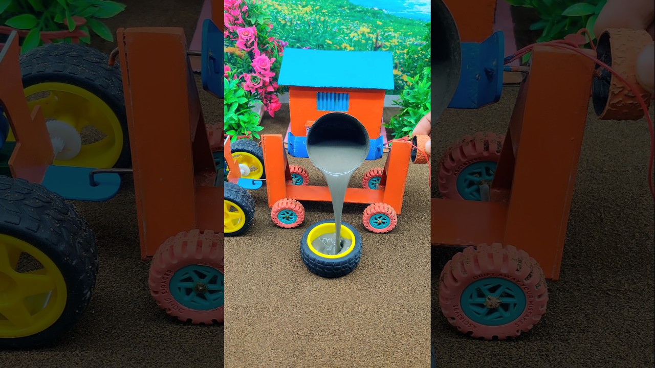 Real working Mini tractor clcement pillar step by step  🚜🔥DIY construction machine #shorts