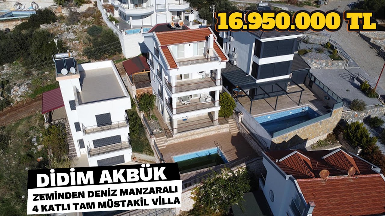 Didim Akbük’te Deniz Manzaralı, Tam Müstakil, Havuzlu 4 Katlı 6+1 Villa