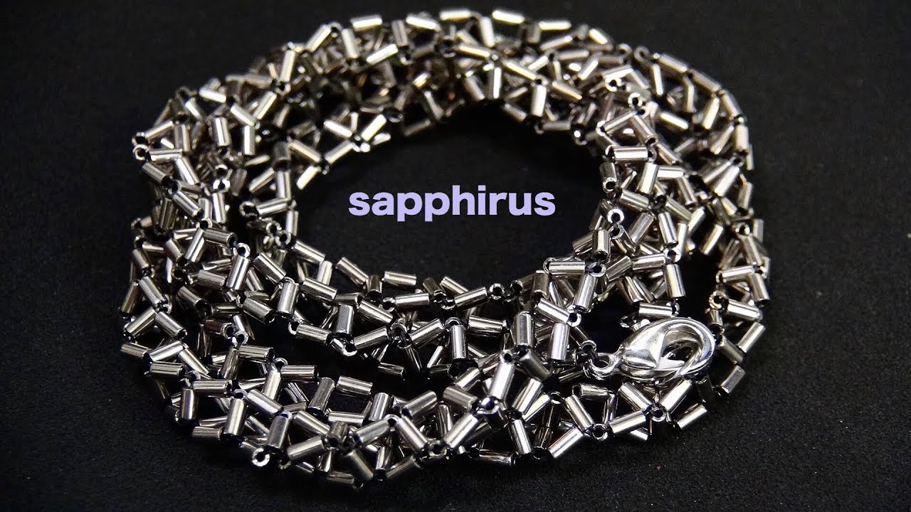 【ビーズステッチ】竹ビーズで編むロングネックレスの作り方☆ How to make a long beaded necklace using bugle beads.