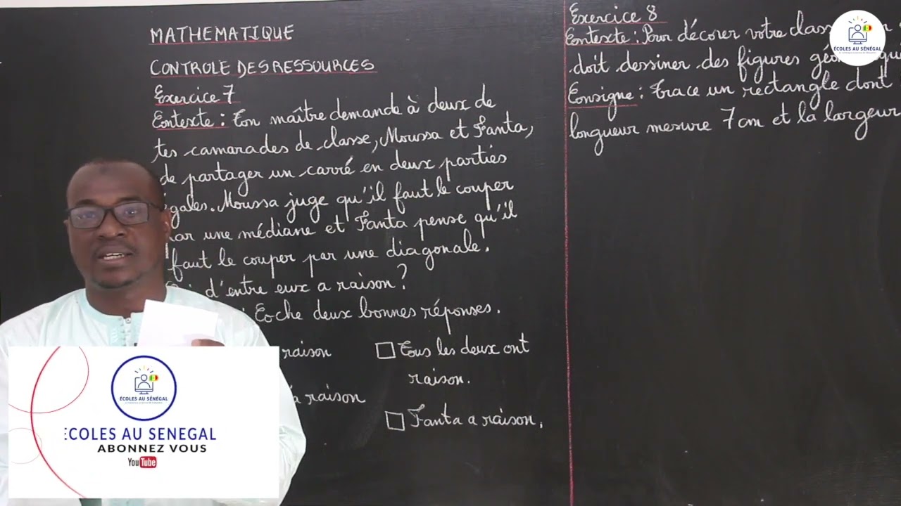 Exercices - CM2 - Mathématiques : Contrôle des ressources / Correction CFEE 2020 / Suite /M. Gassama