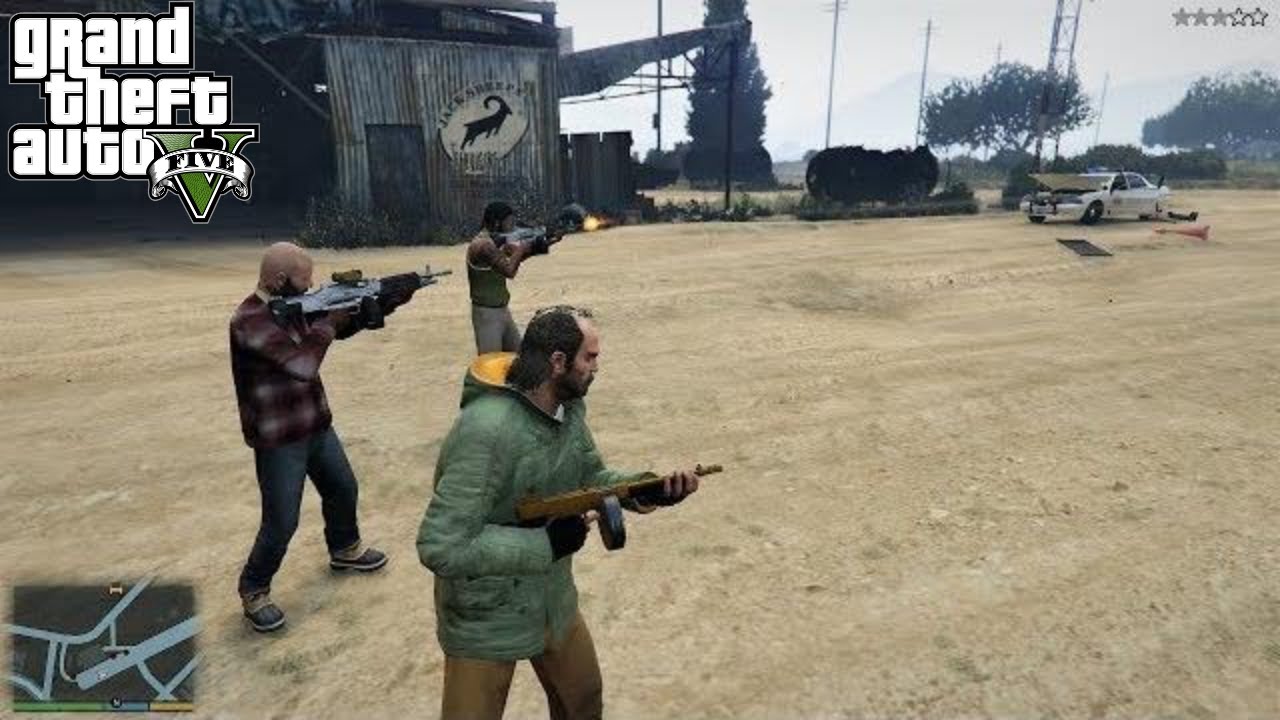 GTA 5 - Franklin, Michael and Trevor Five Star Escape From The MCKENZIE FIELD HANGER # 60