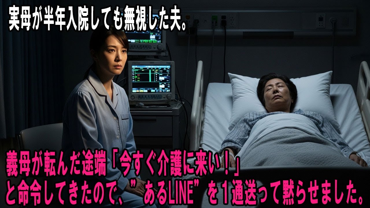 実母が半年入院しても無視した夫。義母が転んだ途端「今すぐ介護に来い！」と命令してきたので、”あるLINE”を１通送って黙らせました。