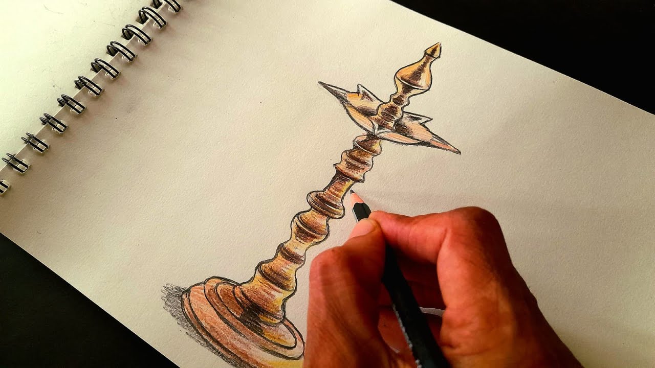 How to Draw Diwali south Indian candle Kuthu Vilakku for beginners step by step easy way