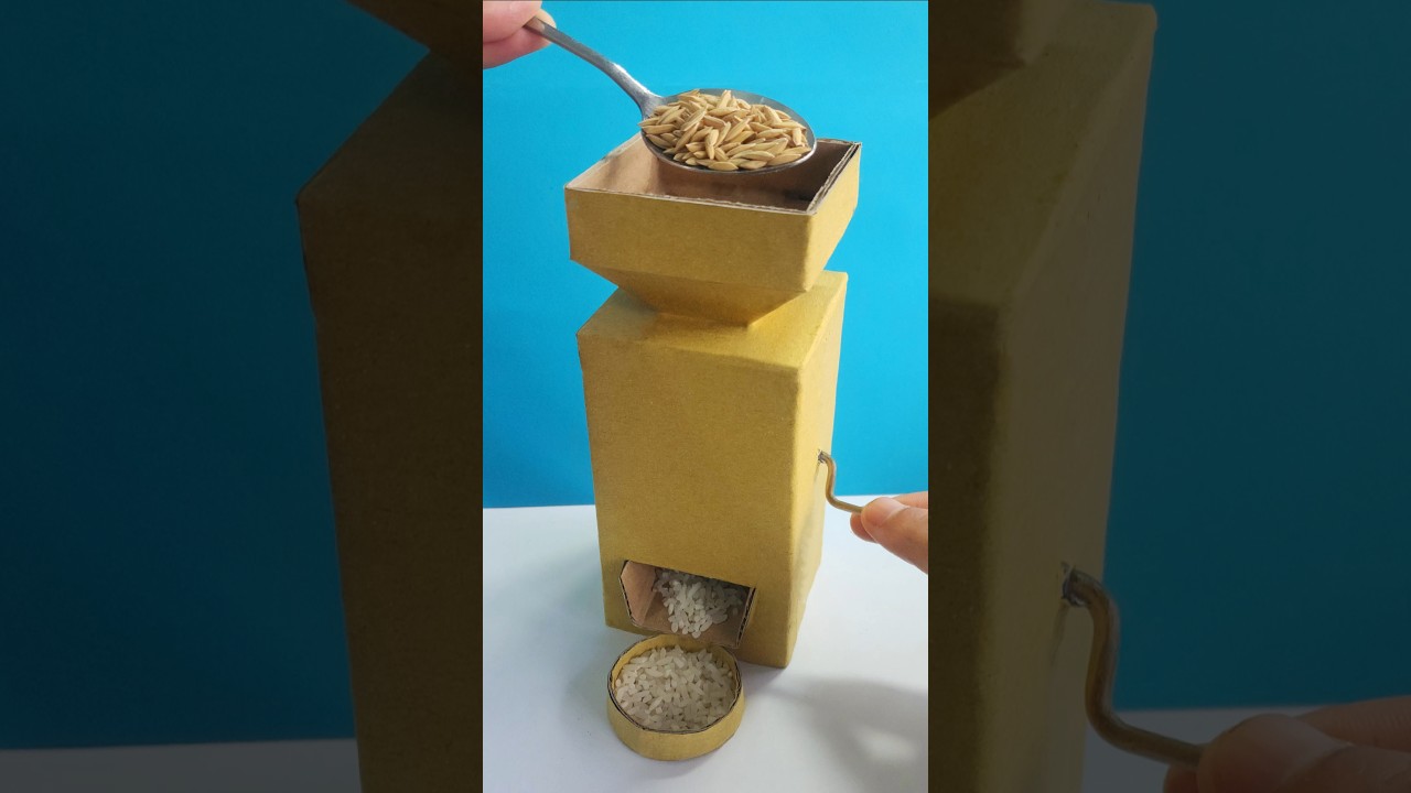 Mini Rice Milling Machine Made from Cardboard &ndash; DIY Grain to Rice Converter!