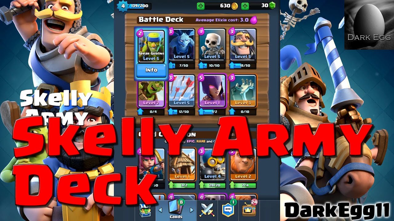 Clash Royale: Skelly army deck (lvl 4 vs lvl 6, great winrate, arena 2+)