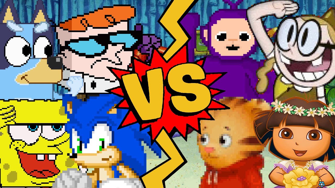 M.U.G.E.N Battles | SpongeBob/Bluey/Sonic/Dexter vs Bessie/Dora/Daniel Tiger/Tinky Winky