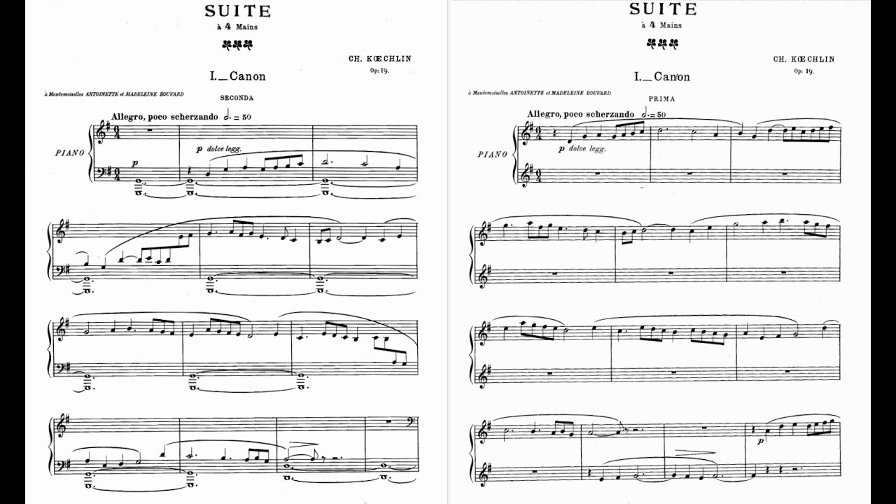 Charles Koechlin - Suite for piano duet Op. 19 (with score)