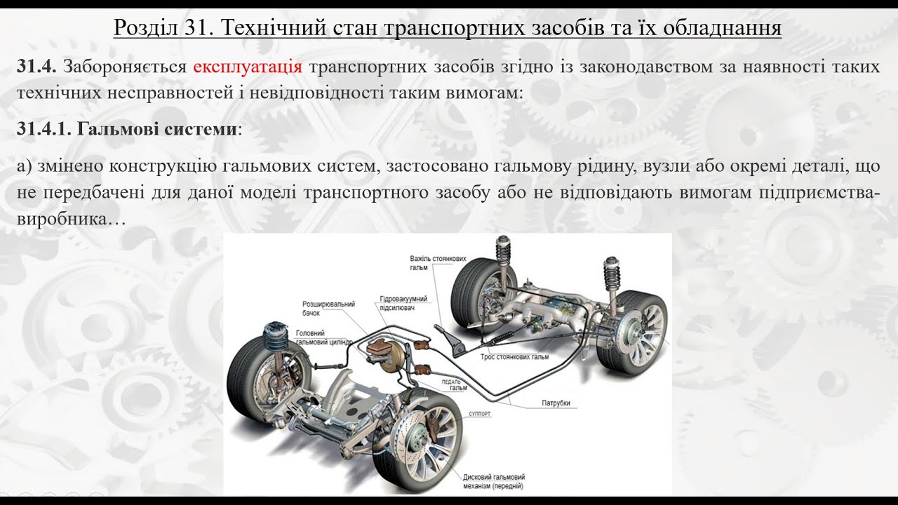 Розділ 31 ПДР (1). Технічний стан транспортних засобів та їх обладнання