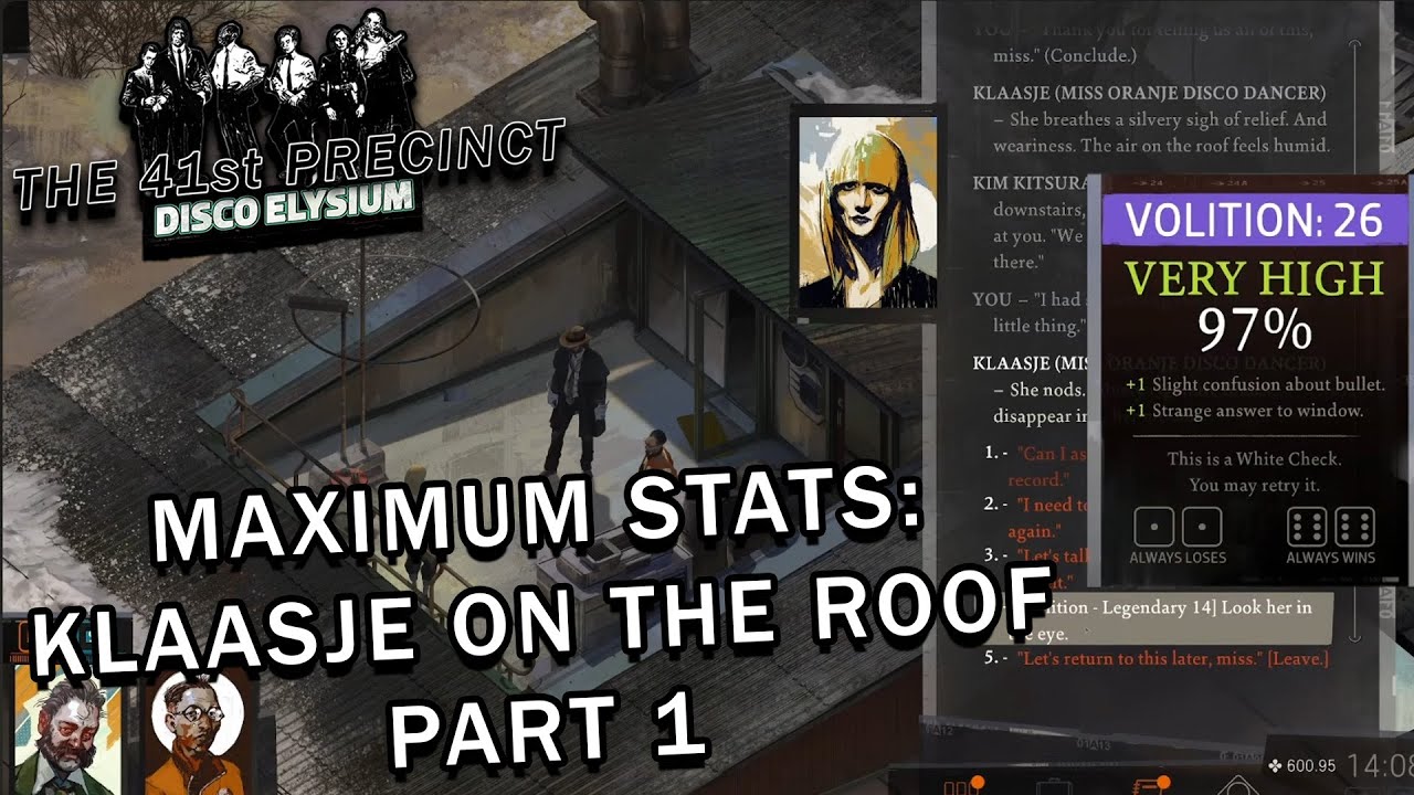 Disco Elysium - Maximum Stats - Klaasje On The Roof