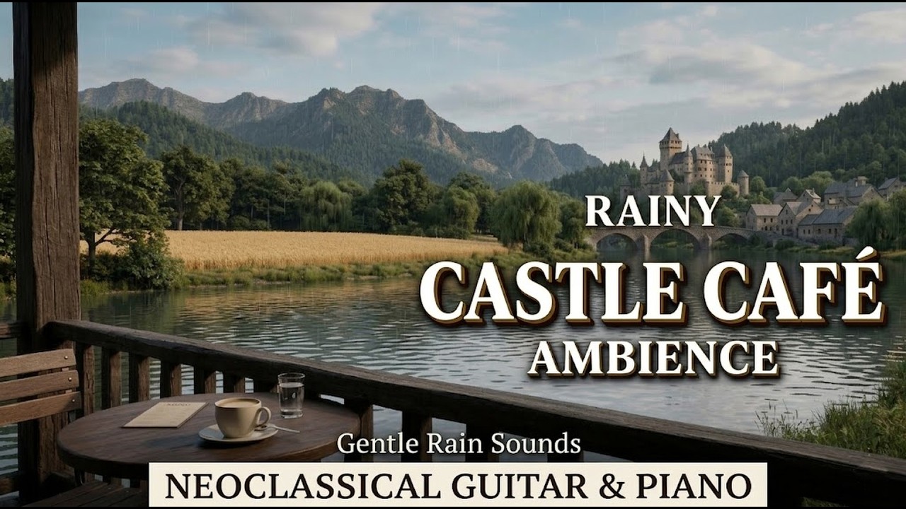 Rainy Castle Café Ambience | Neoclassical Nylon Guitar & Piano with Gentle Rain Sounds (1 Hour)