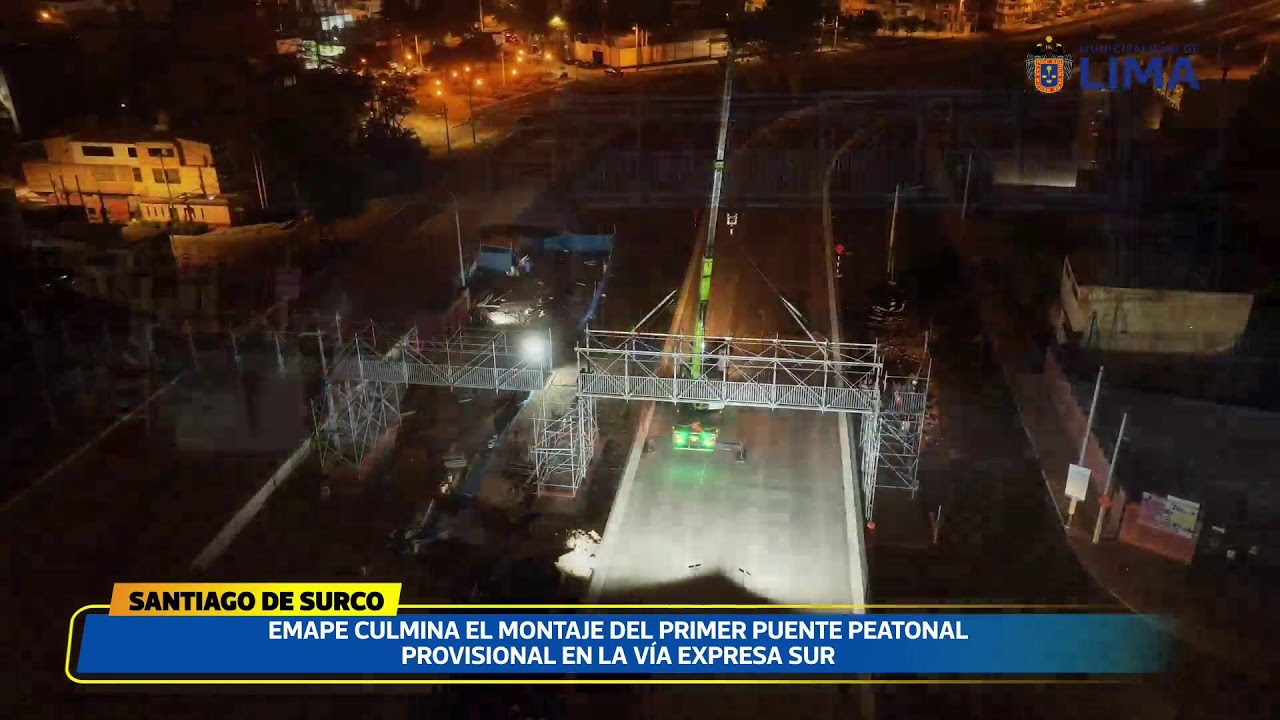 Culminación del montaje del primer puente provisional en la vía Expresa sur l 3 de Febrero