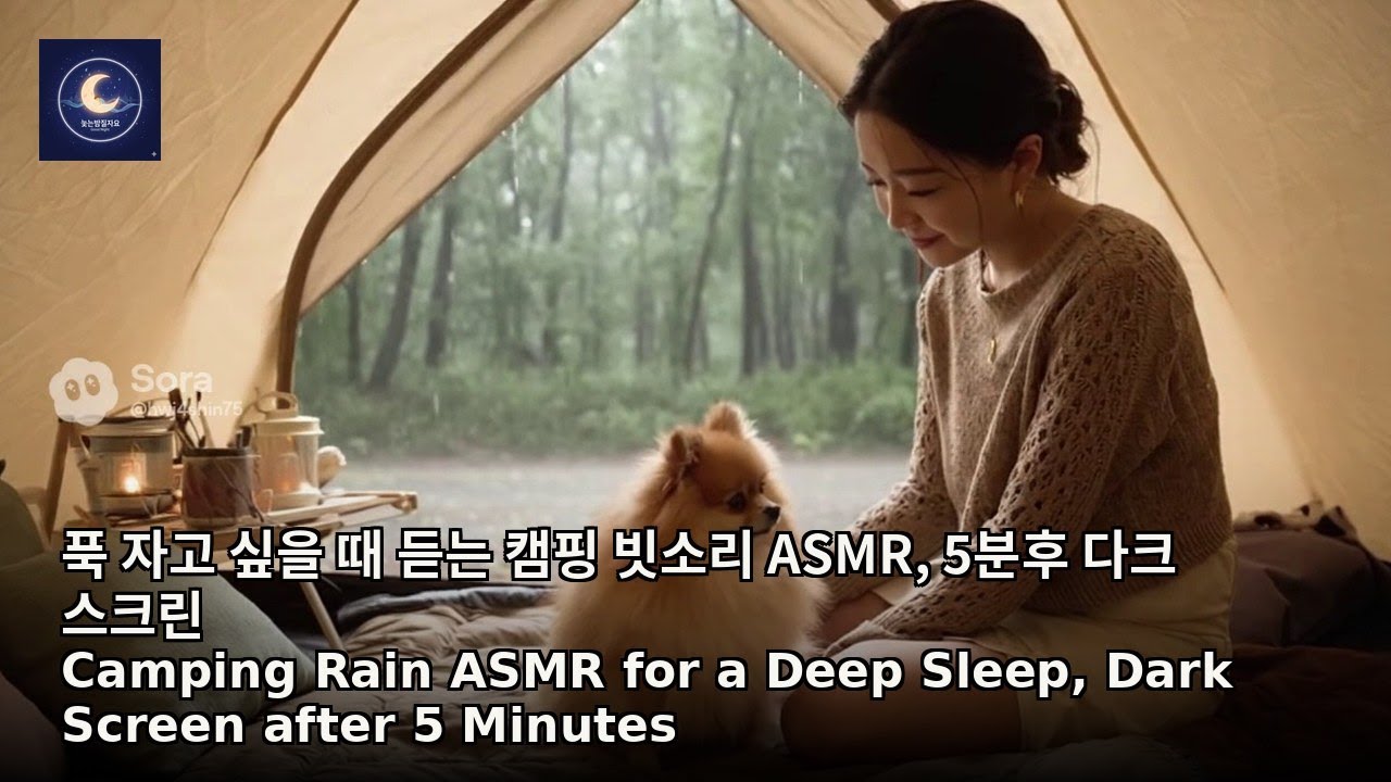 푹 자고 싶을 때 듣는 캠핑 빗소리 ASMR, 5분후 다크 스크린🌿Camping Rain ASMR for a Deep Sleep #relax #rain #travel #nature