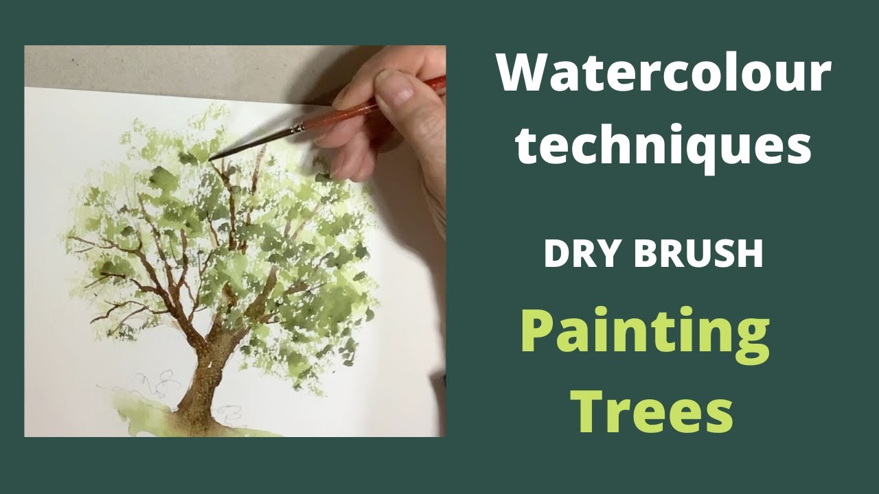 Watercolour techniques - dry brush painting trees