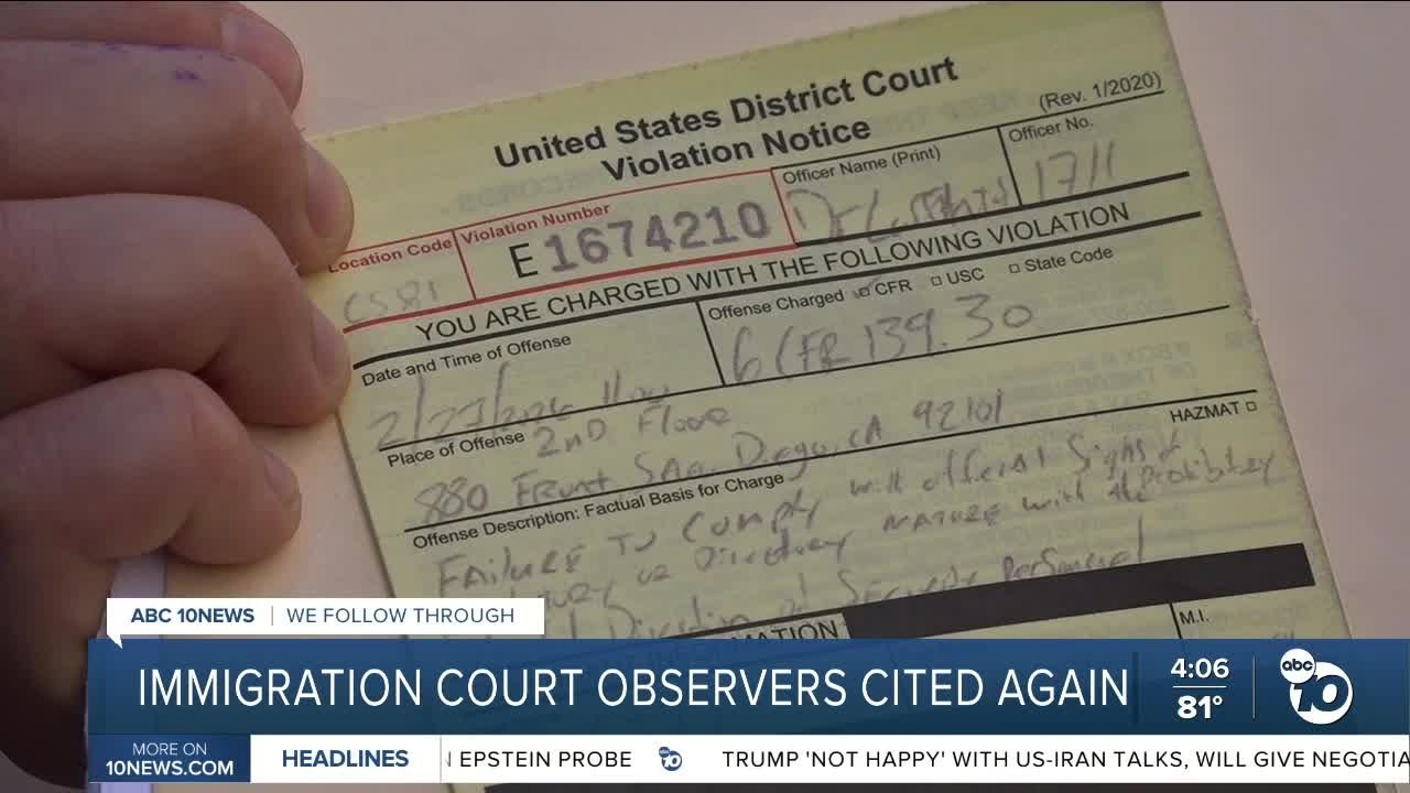 Immigration court observers cited again at San Diego federal building
