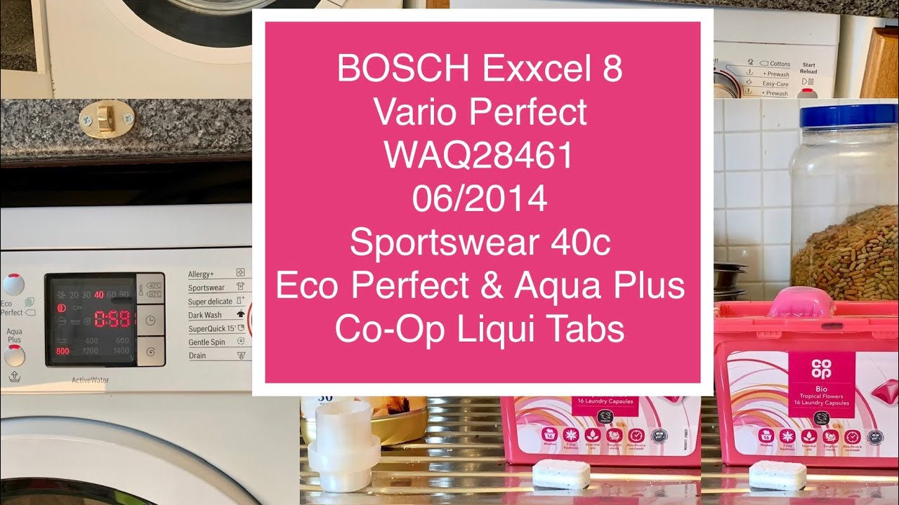 BOSCH Exxcel 8, Vario Perfect WAQ28461, Sportswear 40c Cycle Using Co Op Liqui Tabs