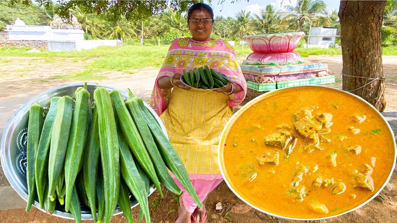 மசாலா அரைத்து சமைத்த வெண்டைக்காய் குழம்பு - எங்கள் வீட்டு முறையில் - Home style Lady Finger Kulambhu