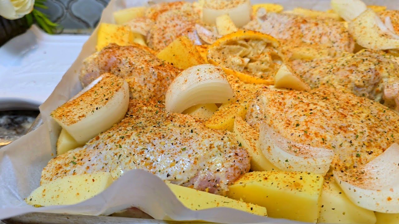Sheet Pan Chicken & Potatoes + Tzatziki Sauce Recipe