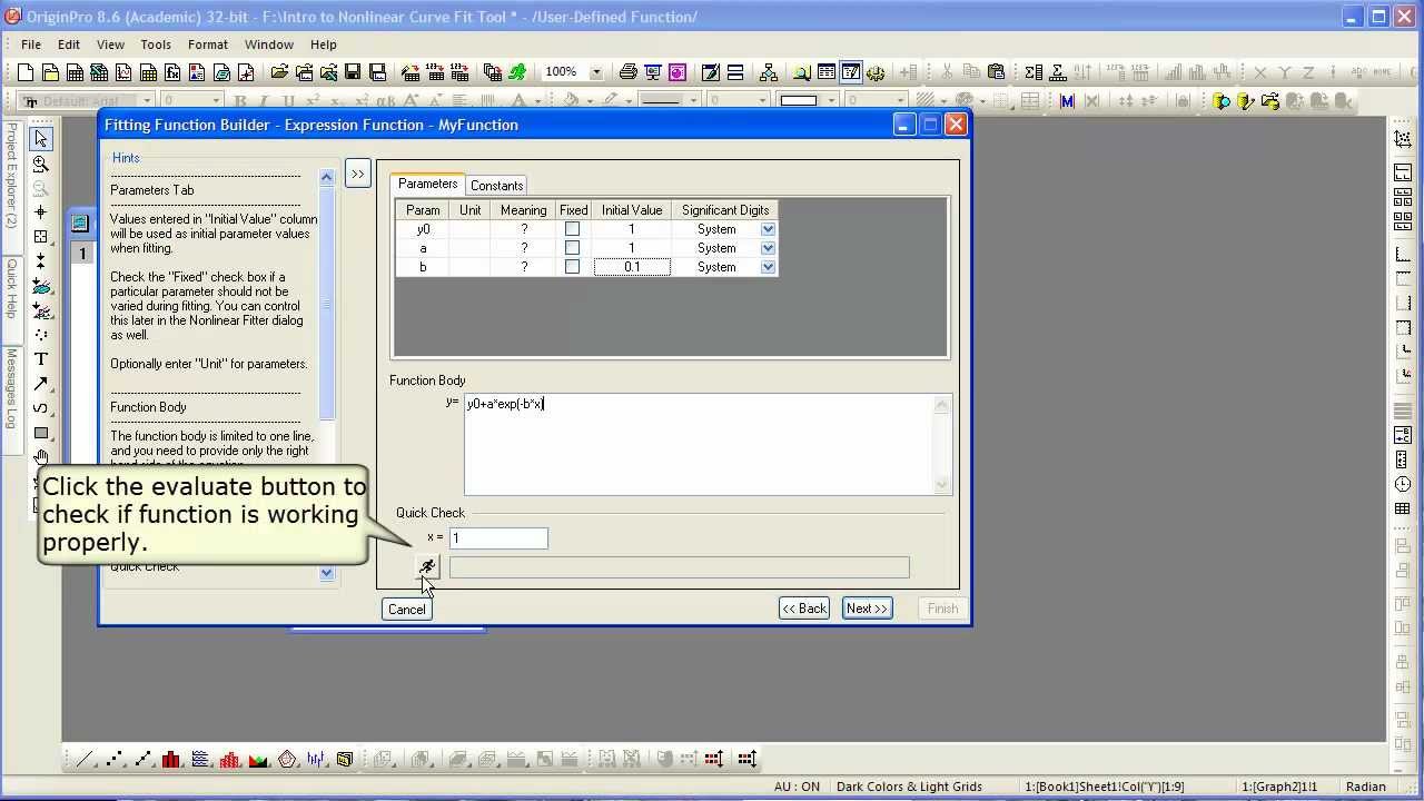 Curve Fitting: Origin 8.6: Nonlinear Curve Fit Tool