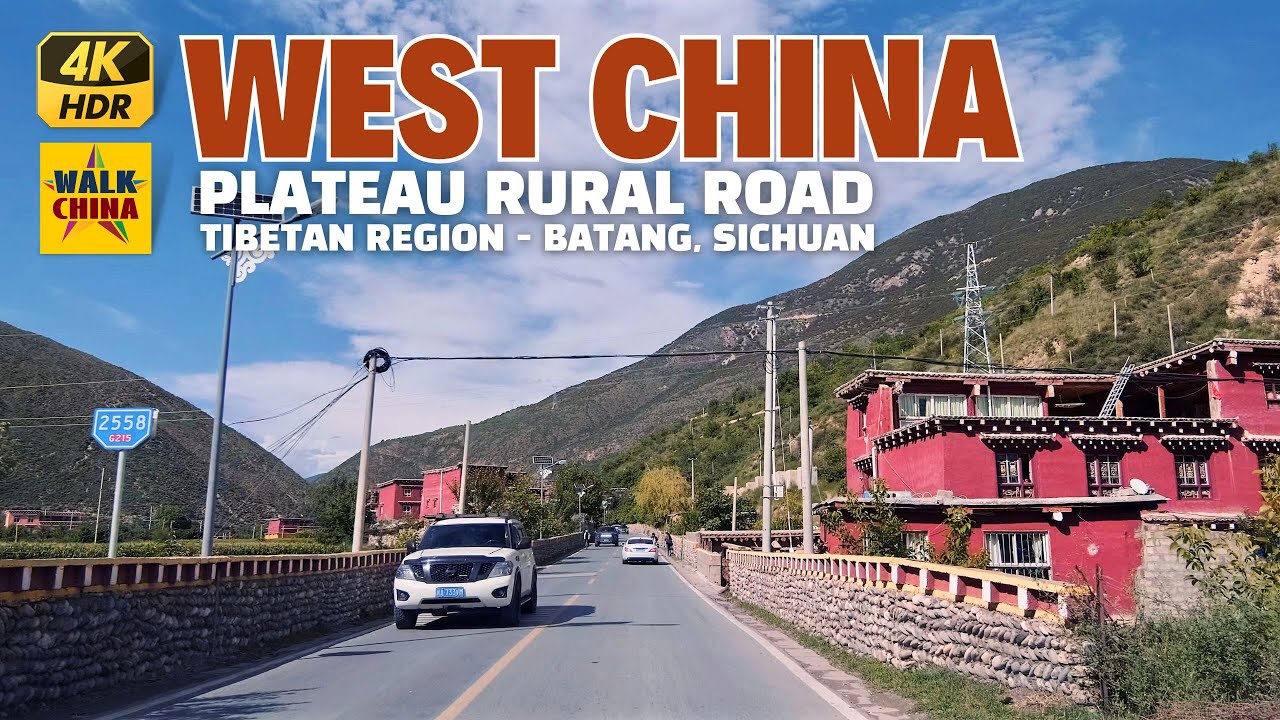 Driving Rural Roads In China's Tibetan Region With Mountains And Villages - Batang County Sichuan