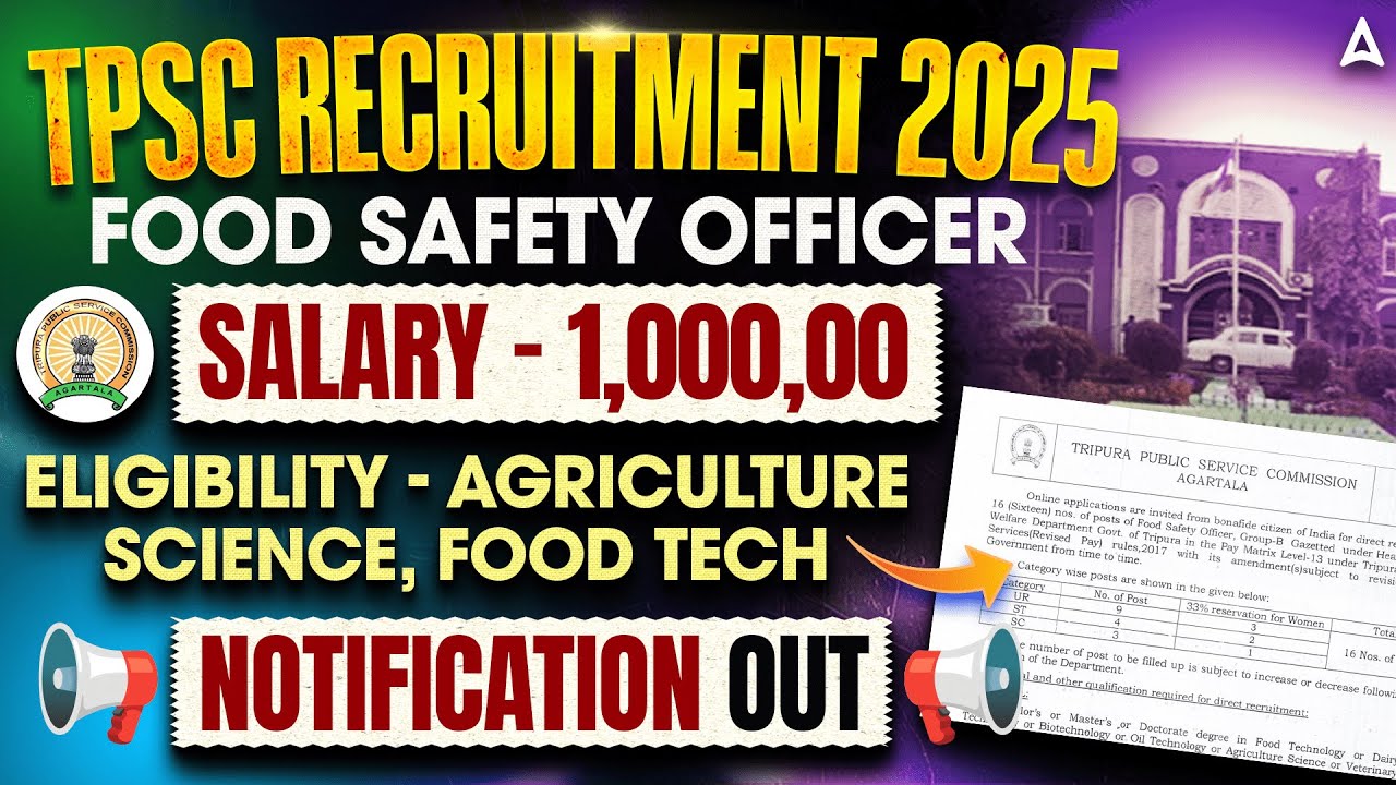 Tripura Food Safety Officer Notification | TPSC Recruitment 2025 | Tripura FSO Eligibility, TPSC FSO