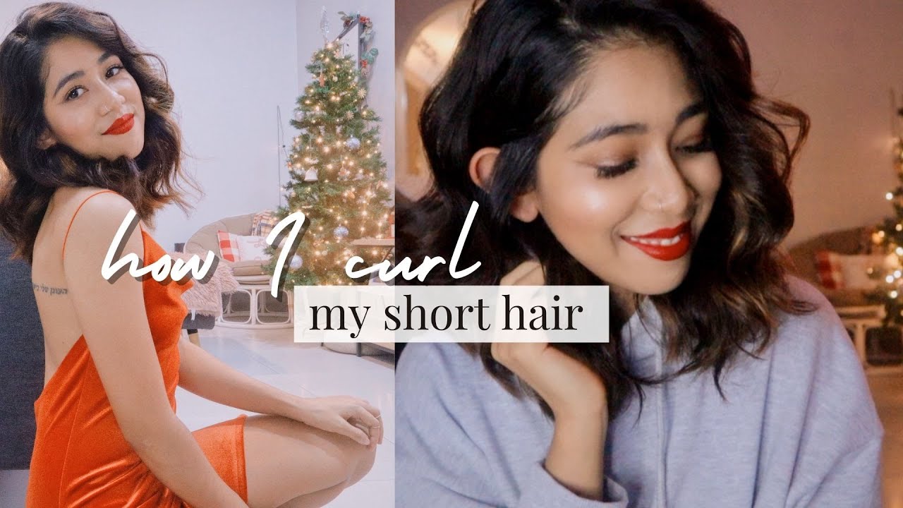 how to curl short hair │hair + red lip party makeup look│  浪漫短发卷 + 简单家居派对妆